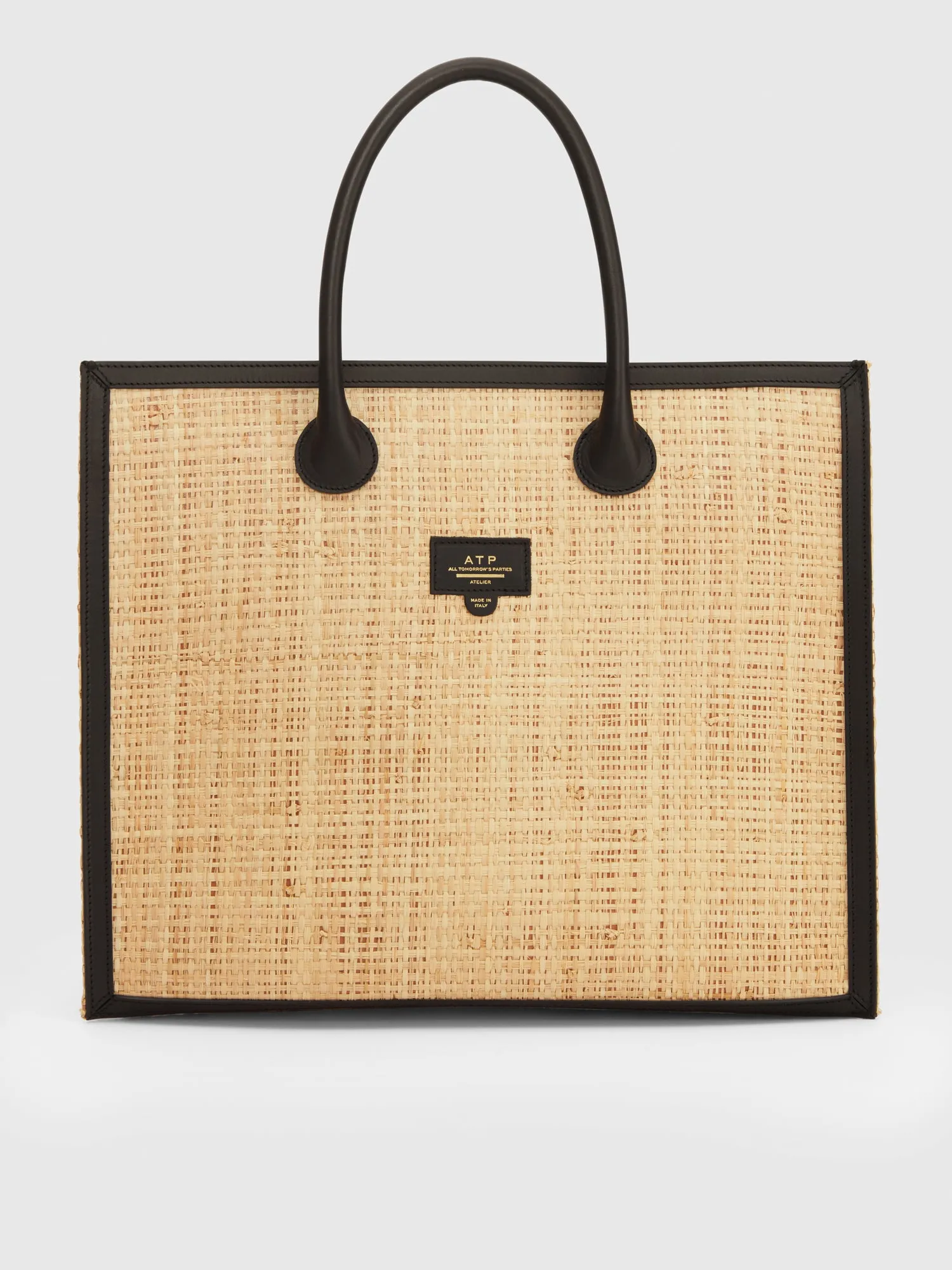 Alfano Natural/Black Raffia/Leather Book bag