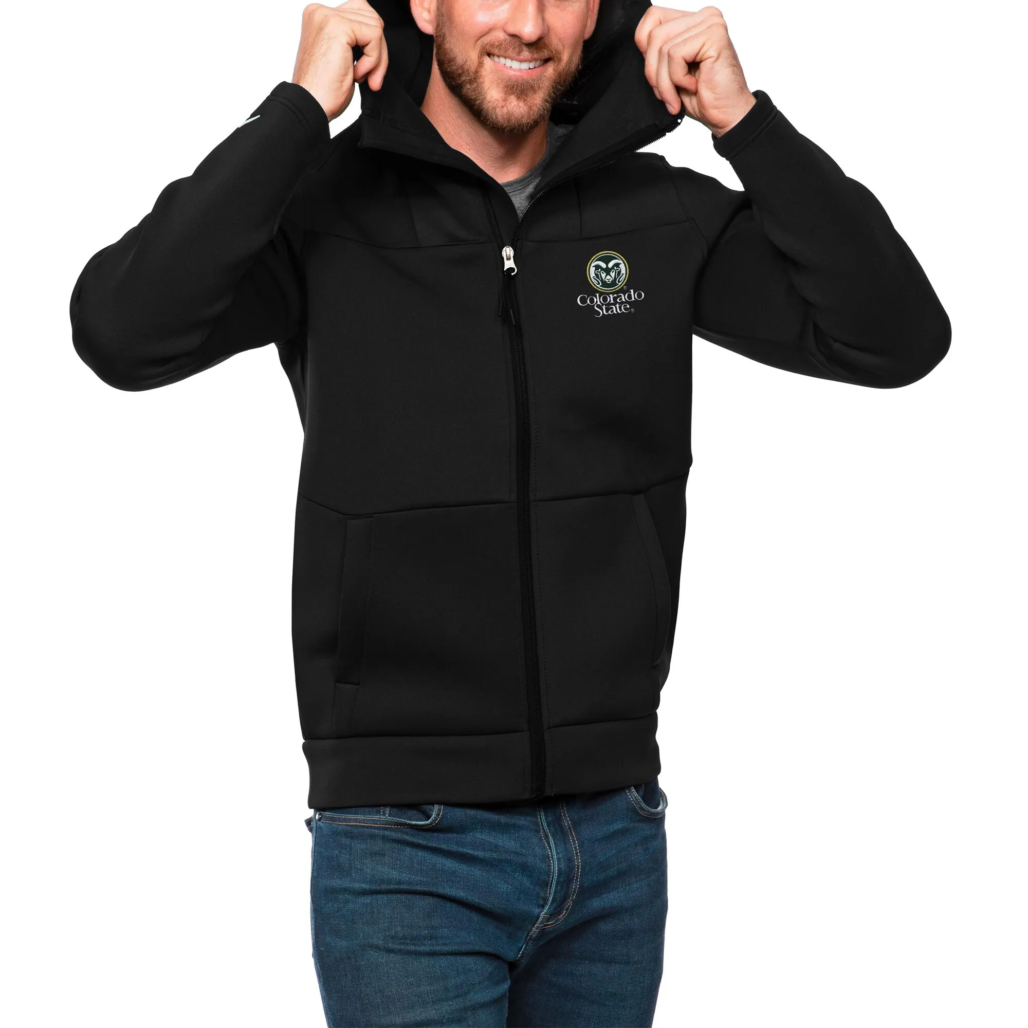 Antigua Colorado State Rams Black Protect Full-Zip Hoodie