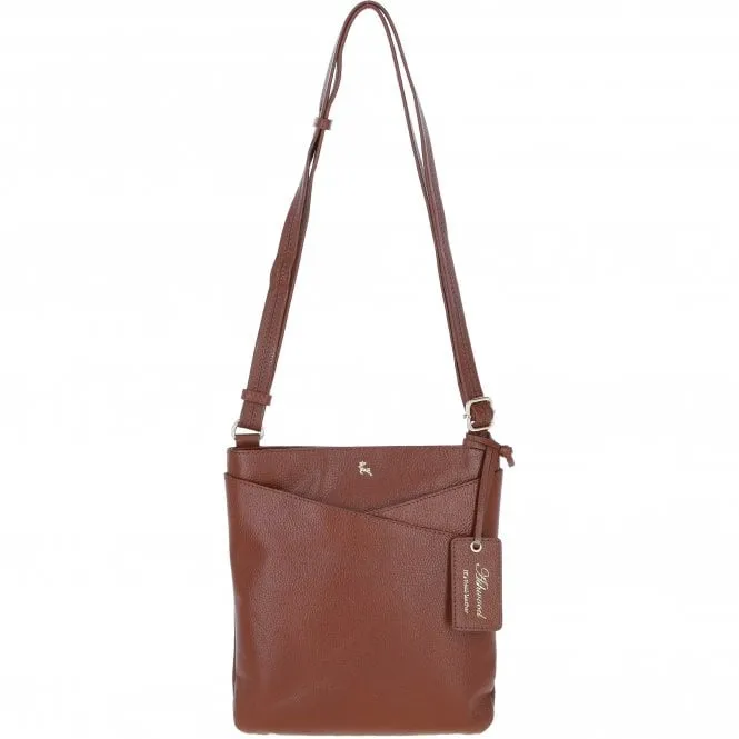 Ashwood Curve  Zip Top Leather Cross Body Bag 2 Tone Tan: 64640/curve