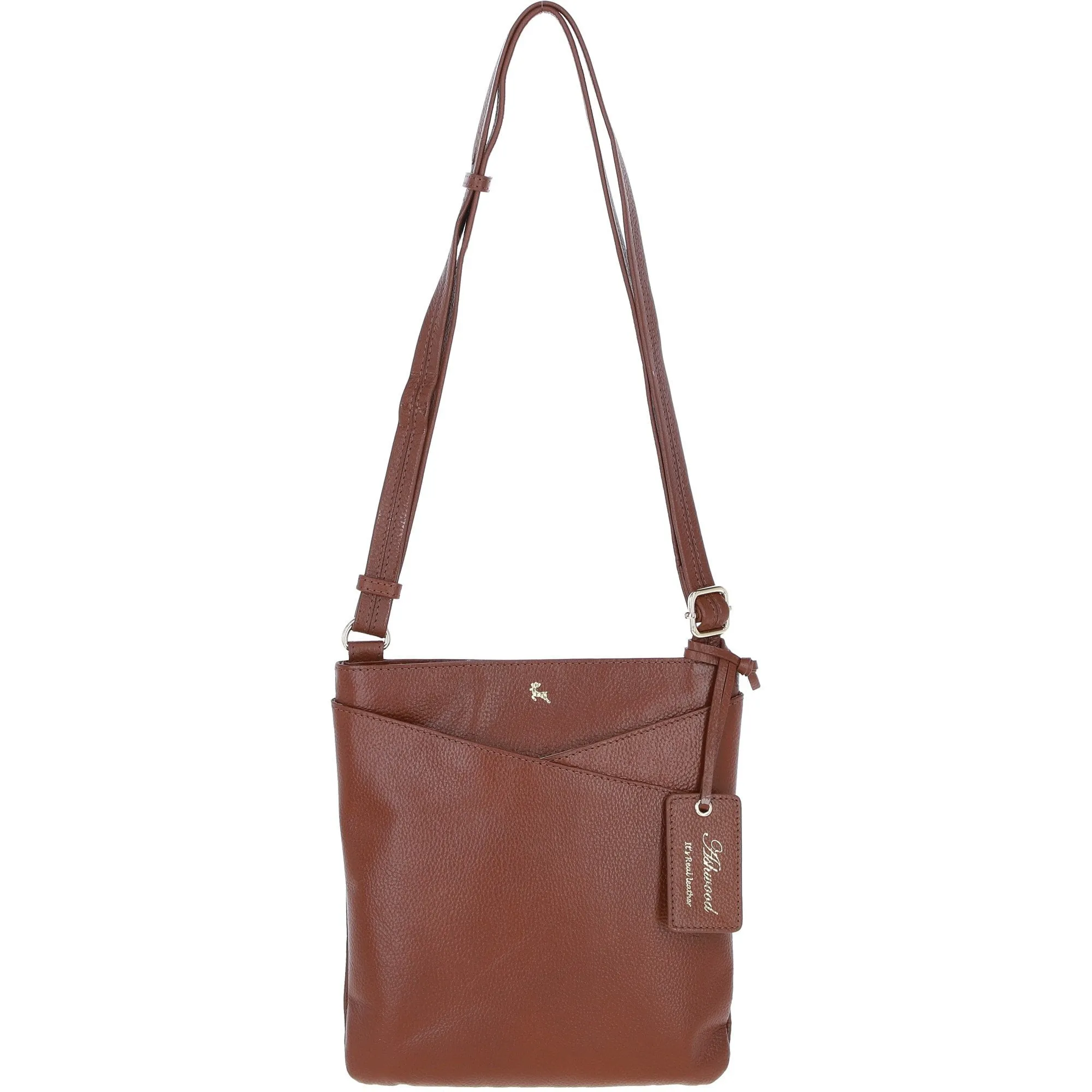 Ashwood Curve  Zip Top Leather Cross Body Bag 2 Tone Tan: 64640/curve