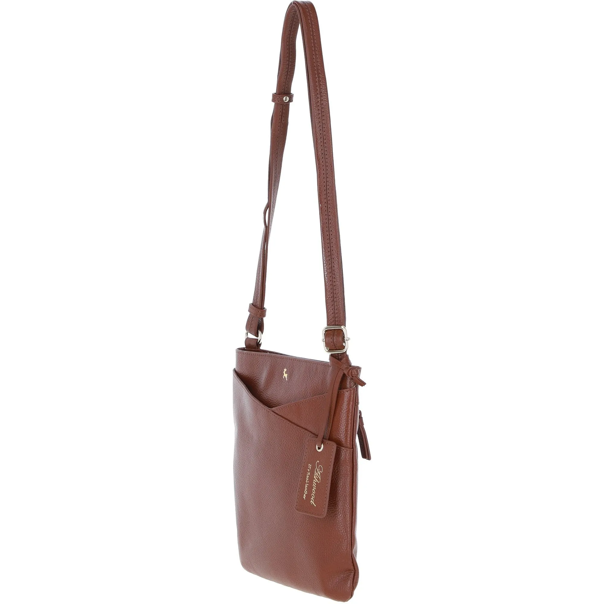 Ashwood Curve  Zip Top Leather Cross Body Bag 2 Tone Tan: 64640/curve