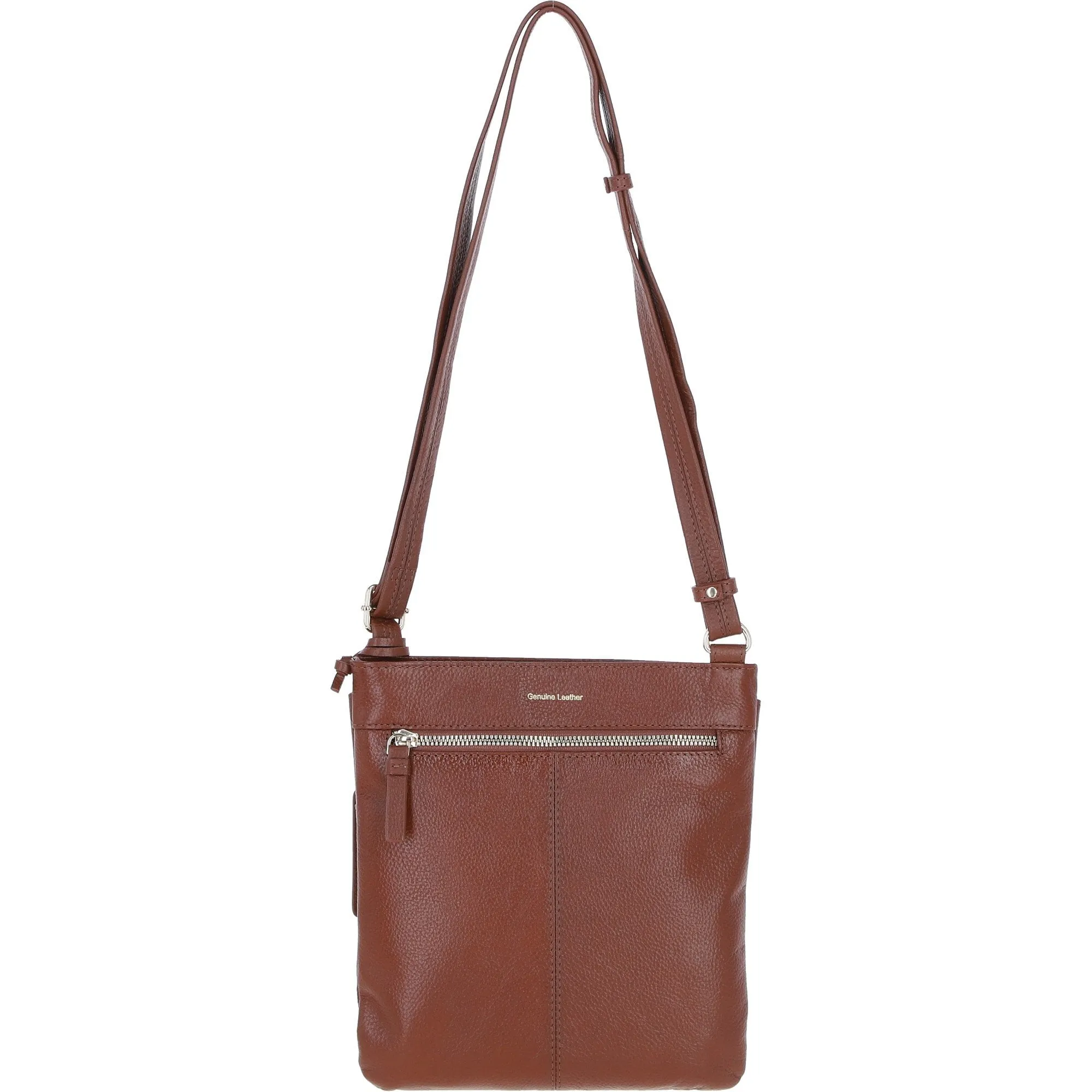 Ashwood Curve  Zip Top Leather Cross Body Bag 2 Tone Tan: 64640/curve