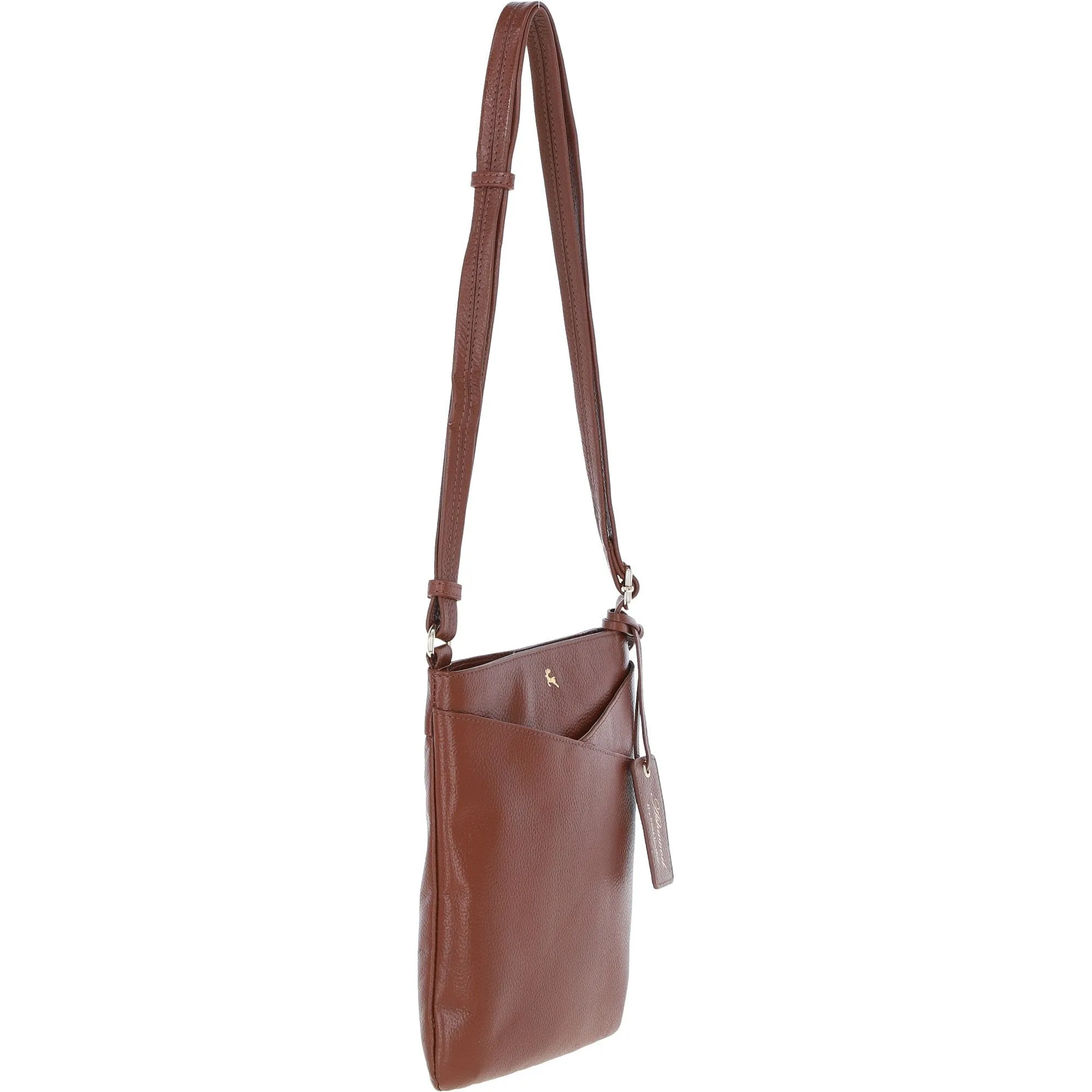 Ashwood Curve  Zip Top Leather Cross Body Bag 2 Tone Tan: 64640/curve