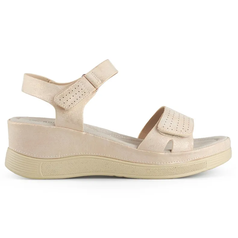 Beige women's sandals with Velcro adjustment