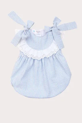 Blue Seersucker Girls Romper (3M)