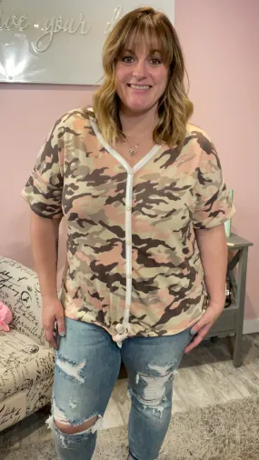 Blush Camo Tie Front Tunic