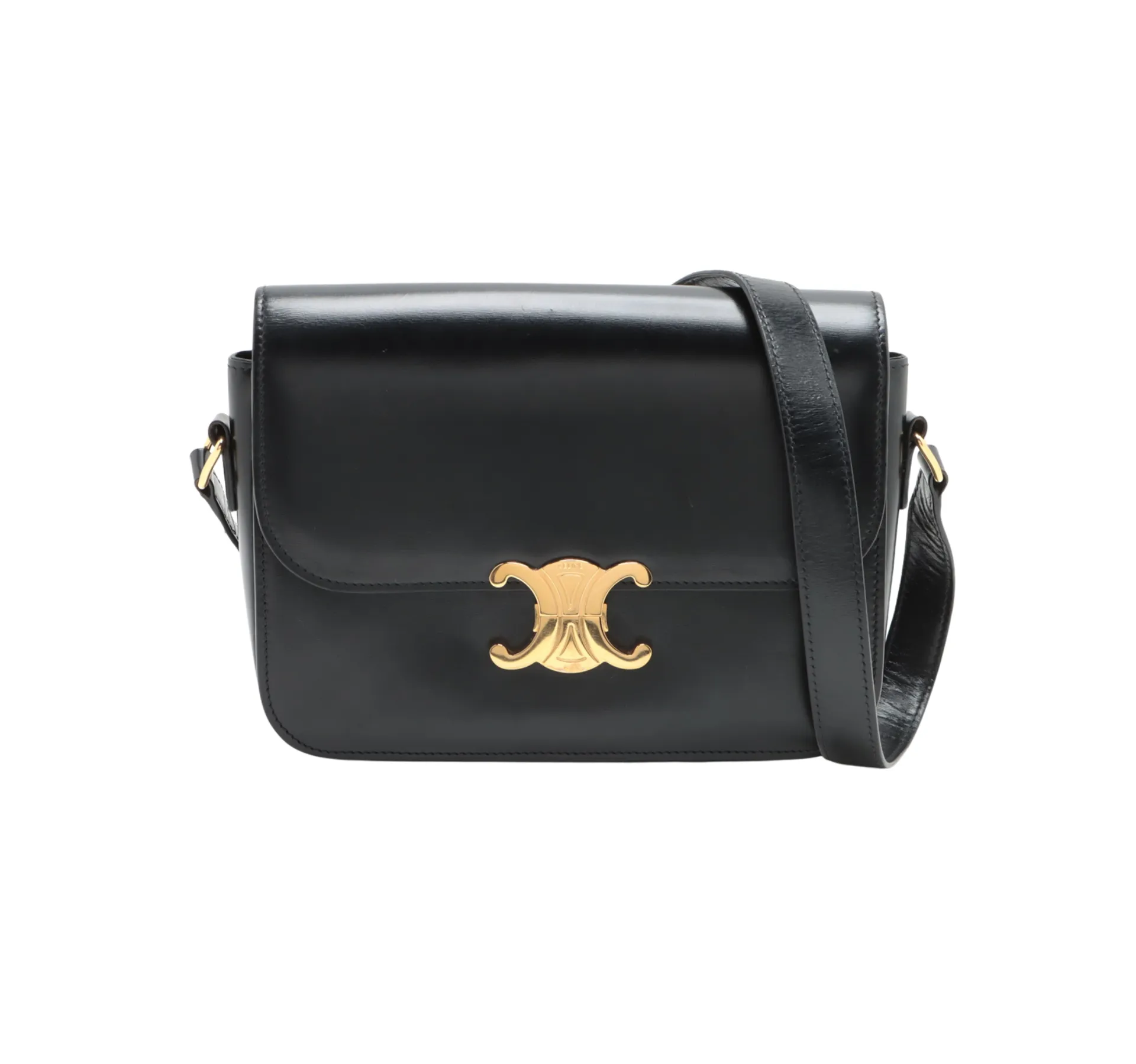 CELINE Medium Triomphe Leather Shoulder bag Black