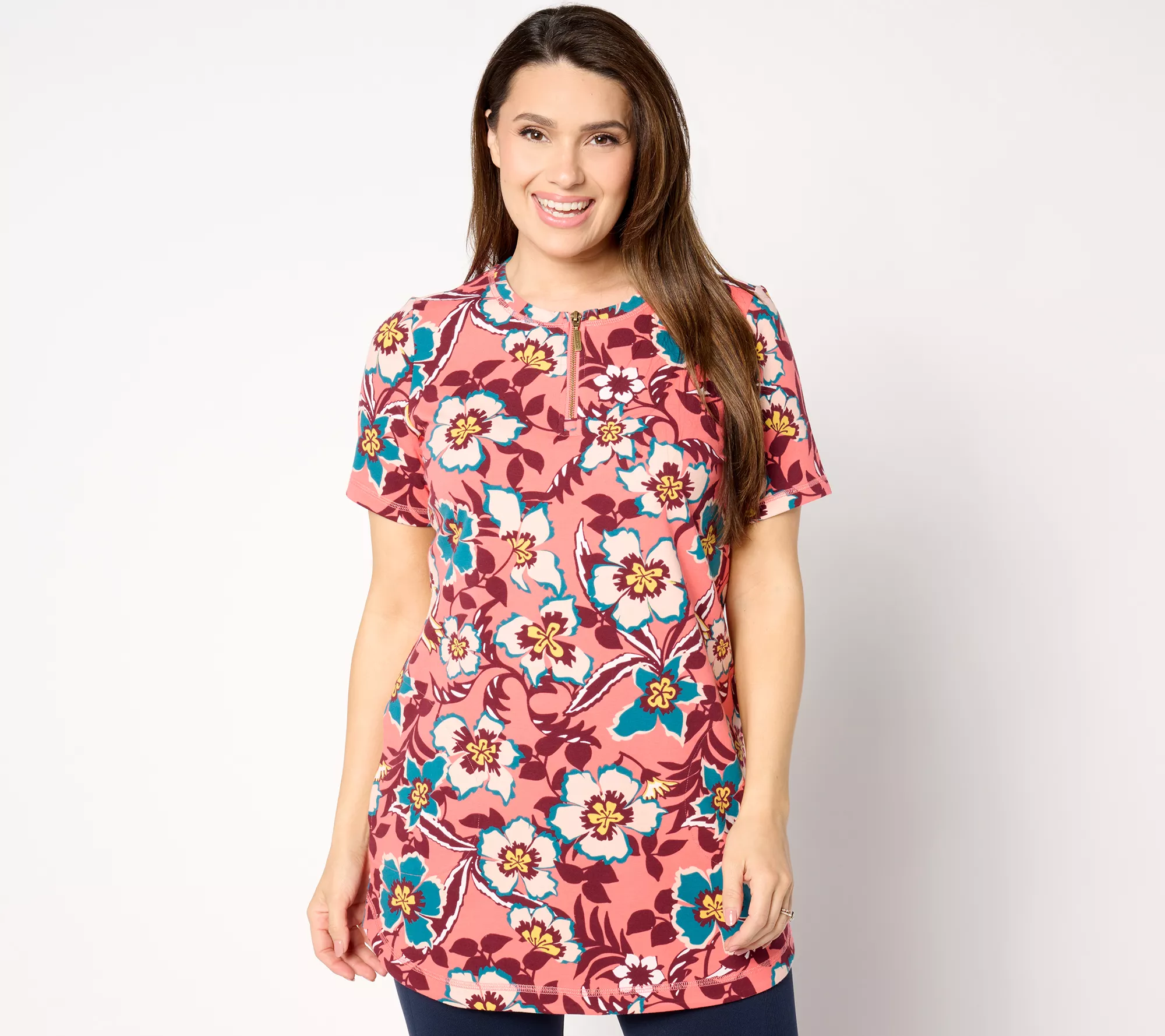 Denim & Co. Active Petite French Terry Short-Sleeve Tunic