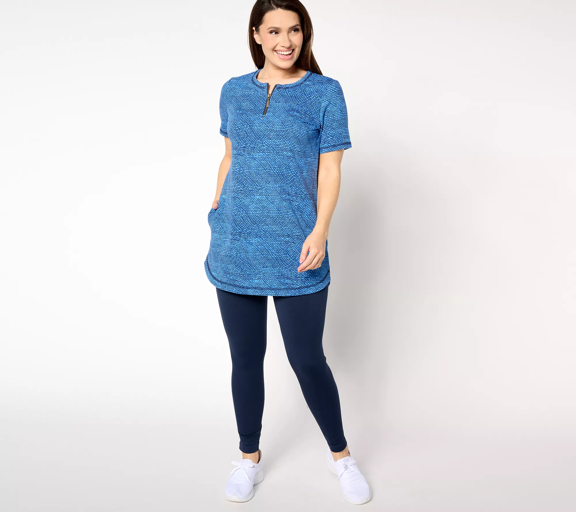 Denim & Co. Active Petite French Terry Short-Sleeve Tunic