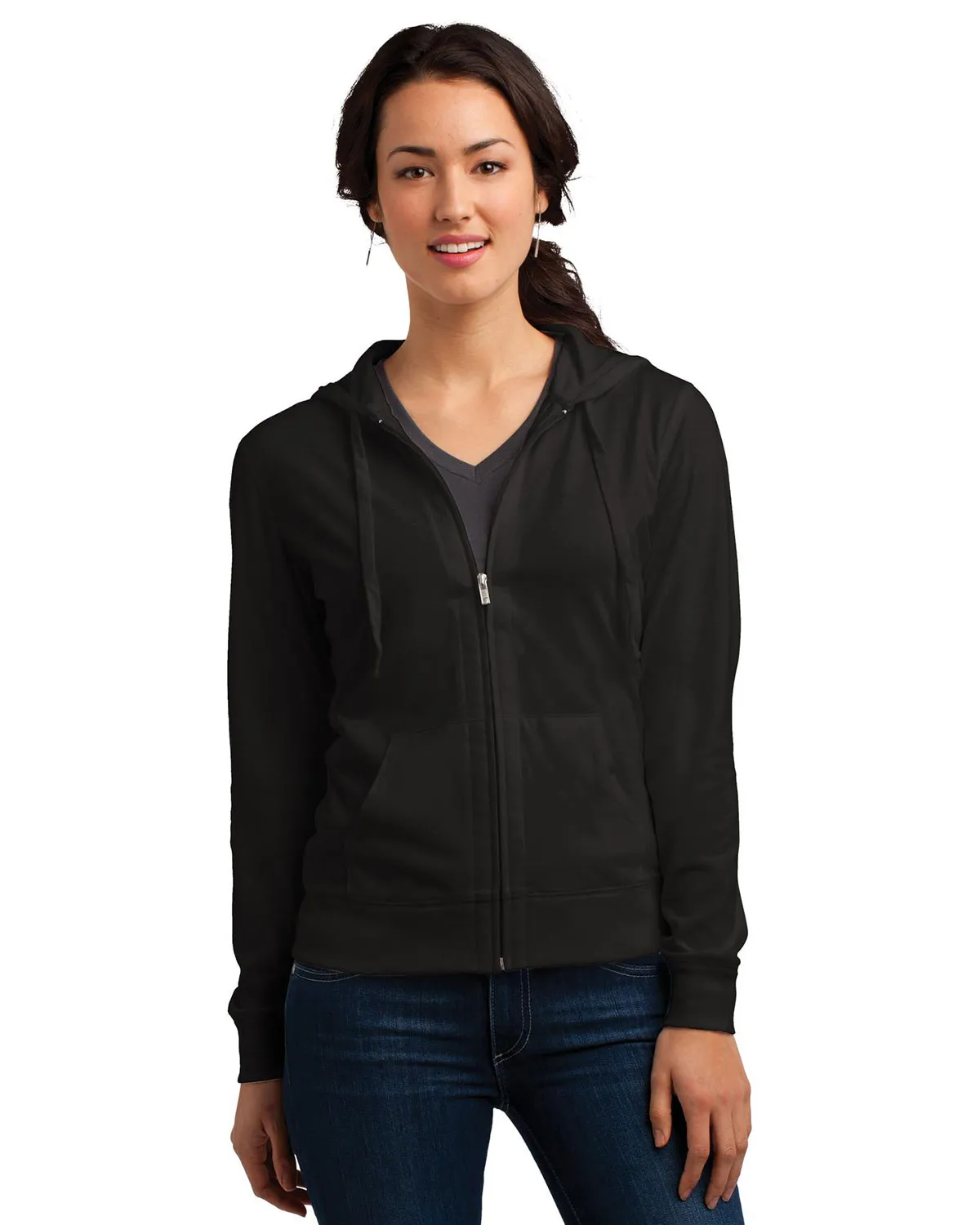 District DT2100 Women Lightweight Jersey Full-Zip Hoodie