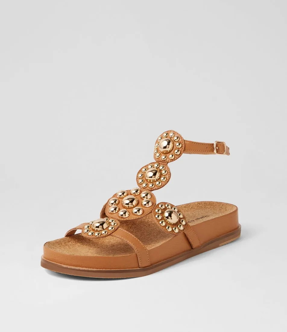 DJANGO & JULIETTE Quassi Dark Tan Gold Leather Sandals