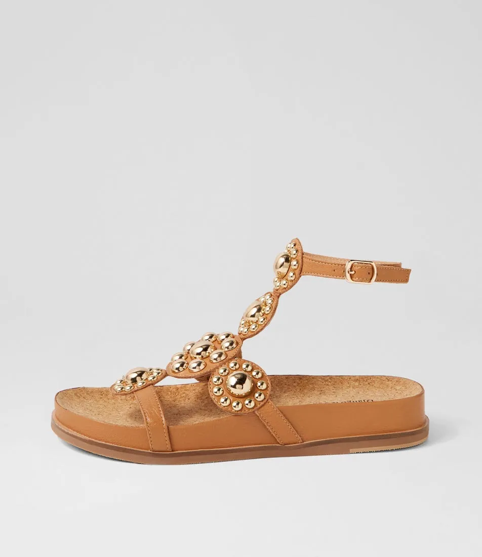 DJANGO & JULIETTE Quassi Dark Tan Gold Leather Sandals