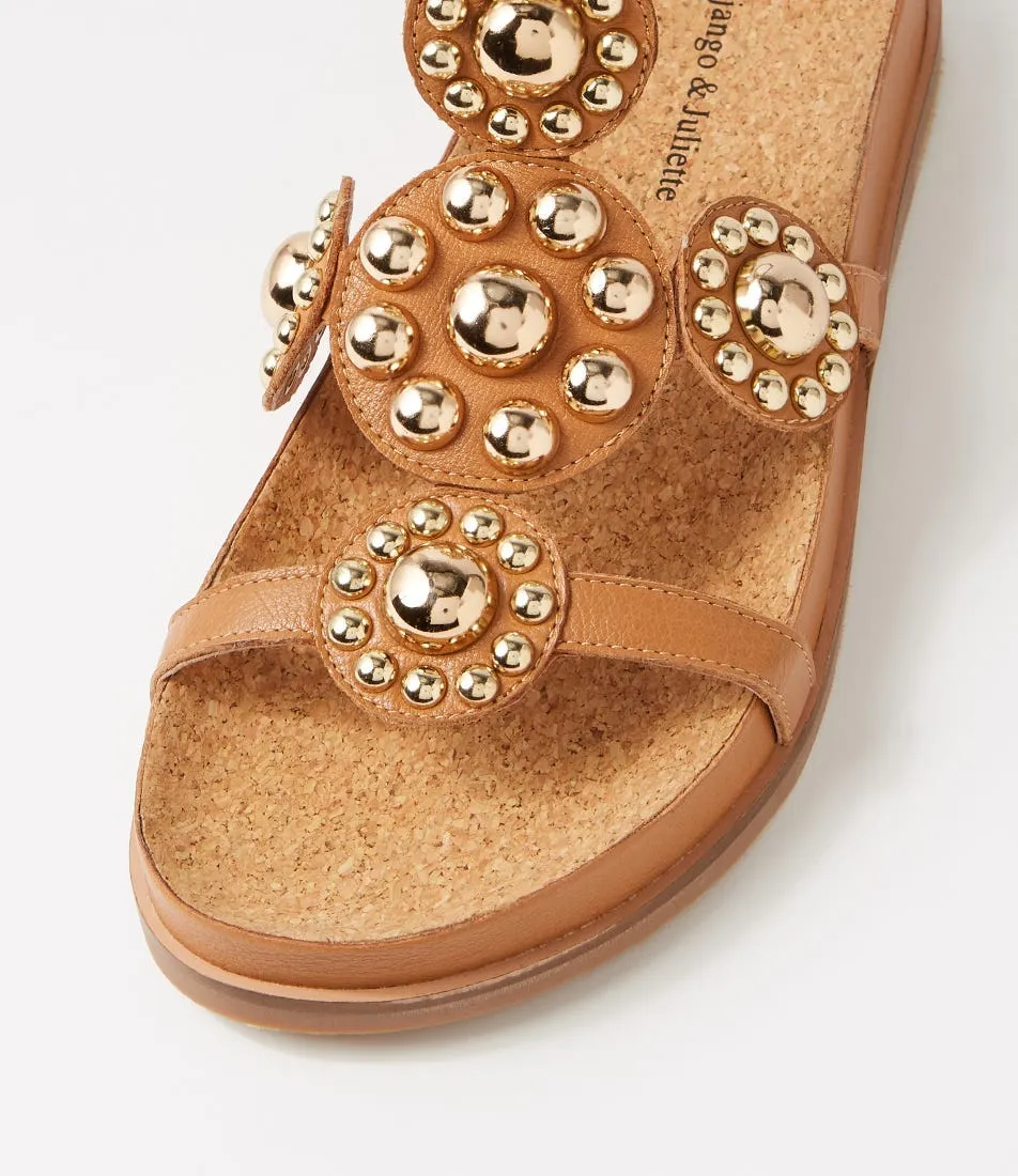 DJANGO & JULIETTE Quassi Dark Tan Gold Leather Sandals