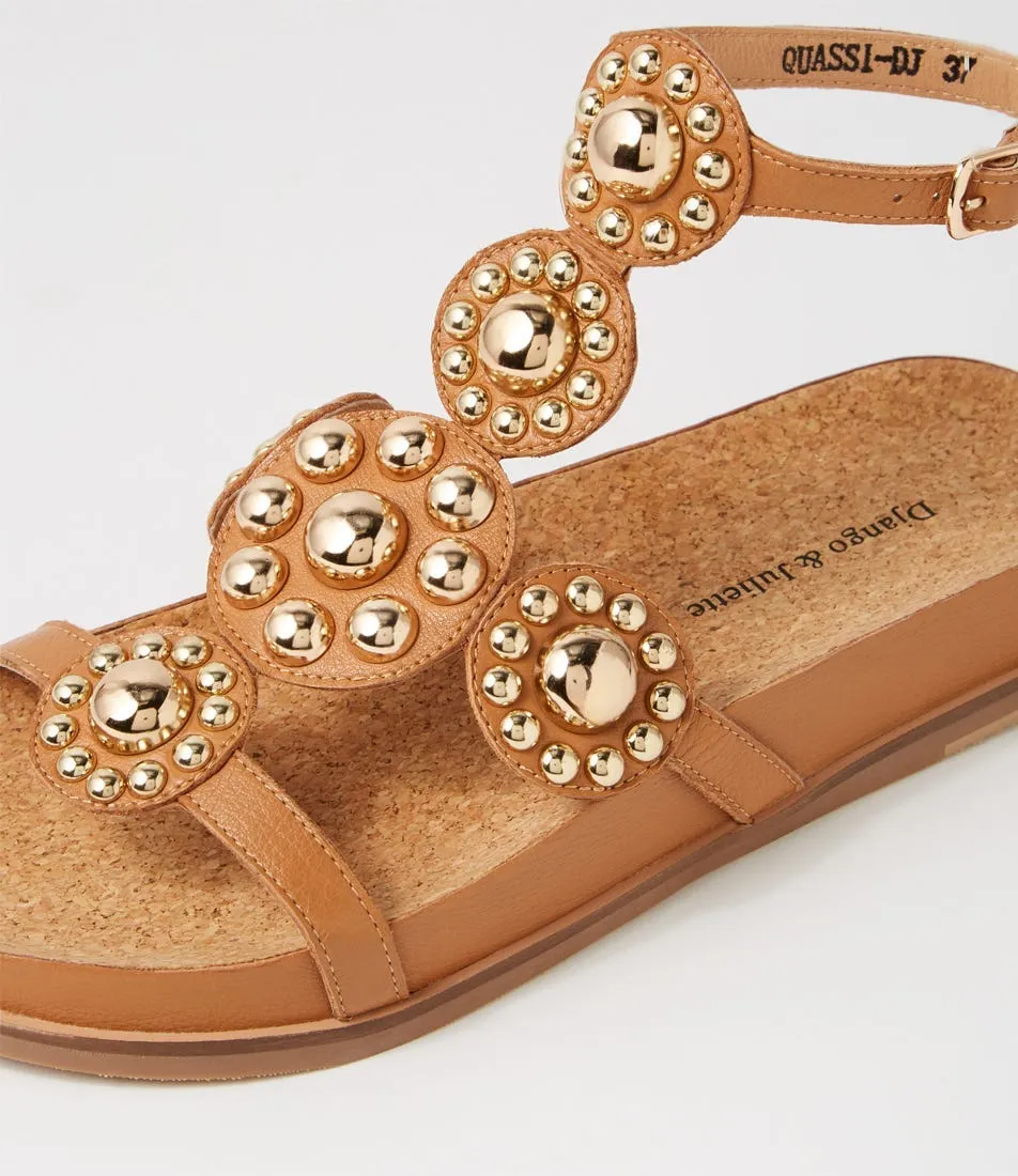 DJANGO & JULIETTE Quassi Dark Tan Gold Leather Sandals