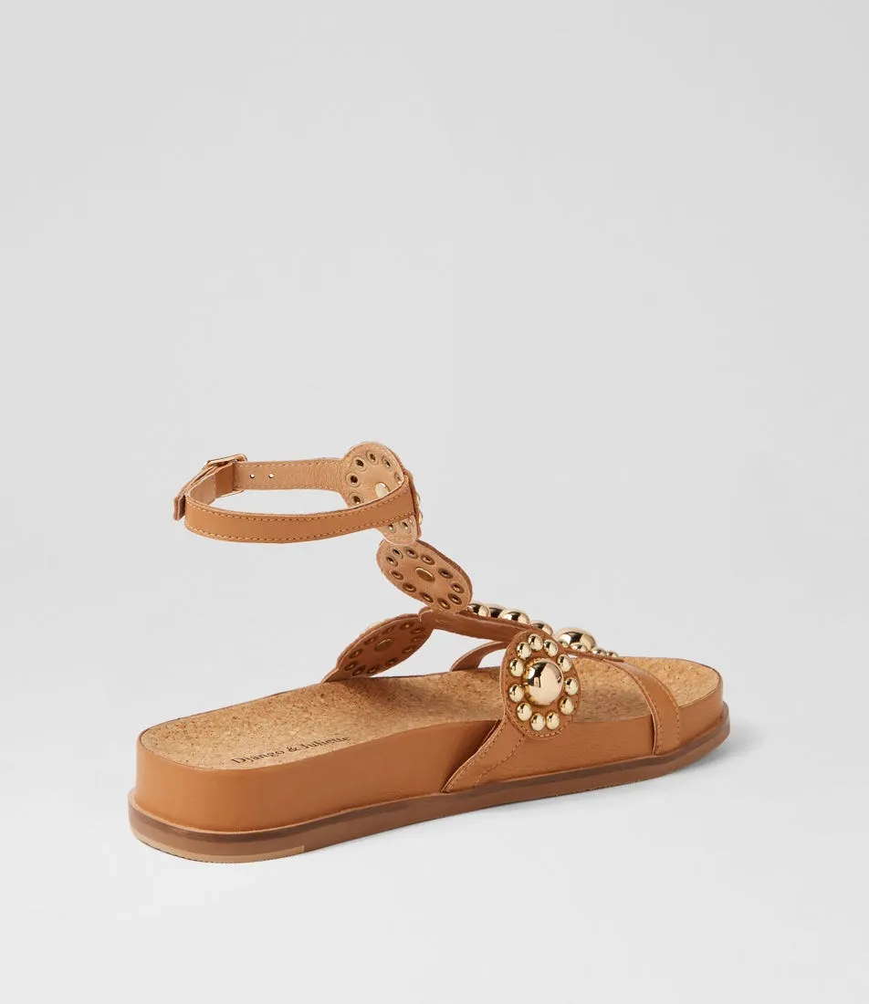 DJANGO & JULIETTE Quassi Dark Tan Gold Leather Sandals