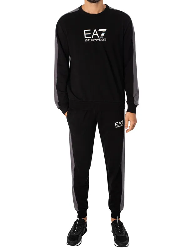 EA7 Two Tone Tracksuit - Black/ Dark Grey