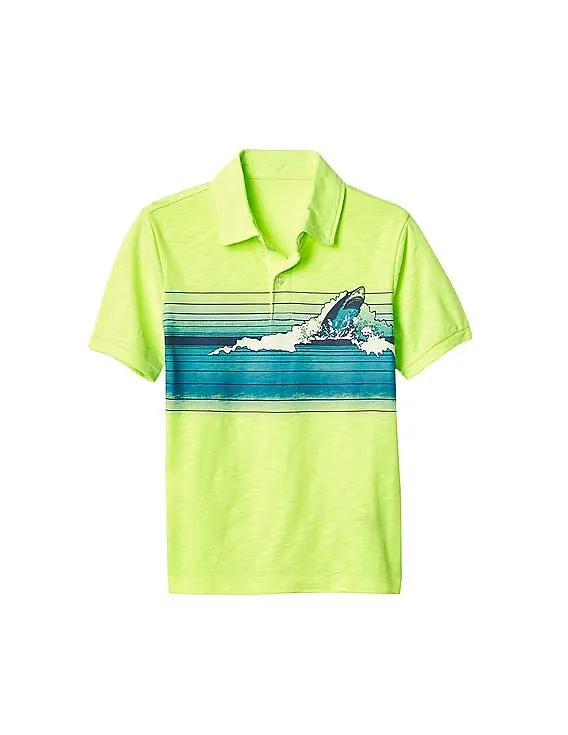 GAP Boys Green Graphic Slub Polo