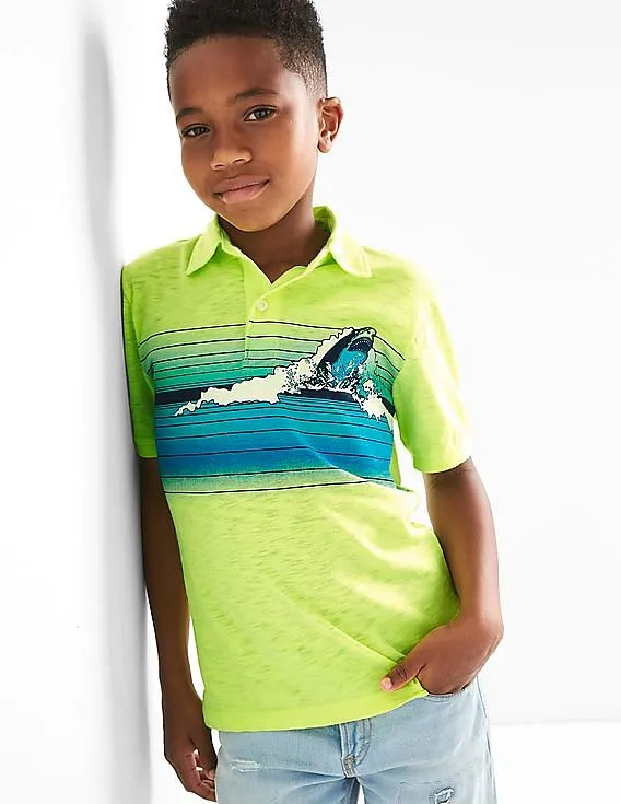 GAP Boys Green Graphic Slub Polo