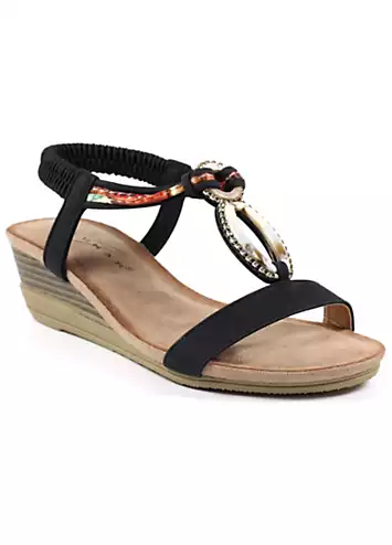 Genoa Black Wedge Sandals by Lunar | Look Again