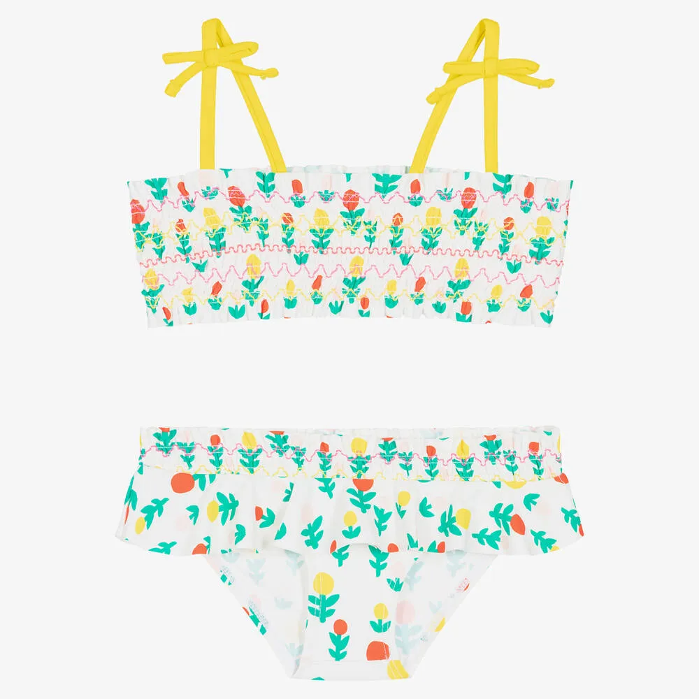 Girls Ivory & Yellow Floral Bikini