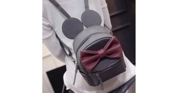 Grey Pink Giant Bow Mouse Ears Mini Backpack Cross Body Bag