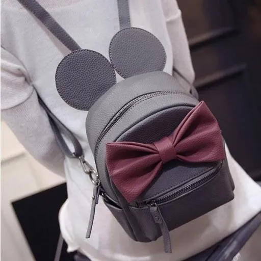 Grey Pink Giant Bow Mouse Ears Mini Backpack Cross Body Bag