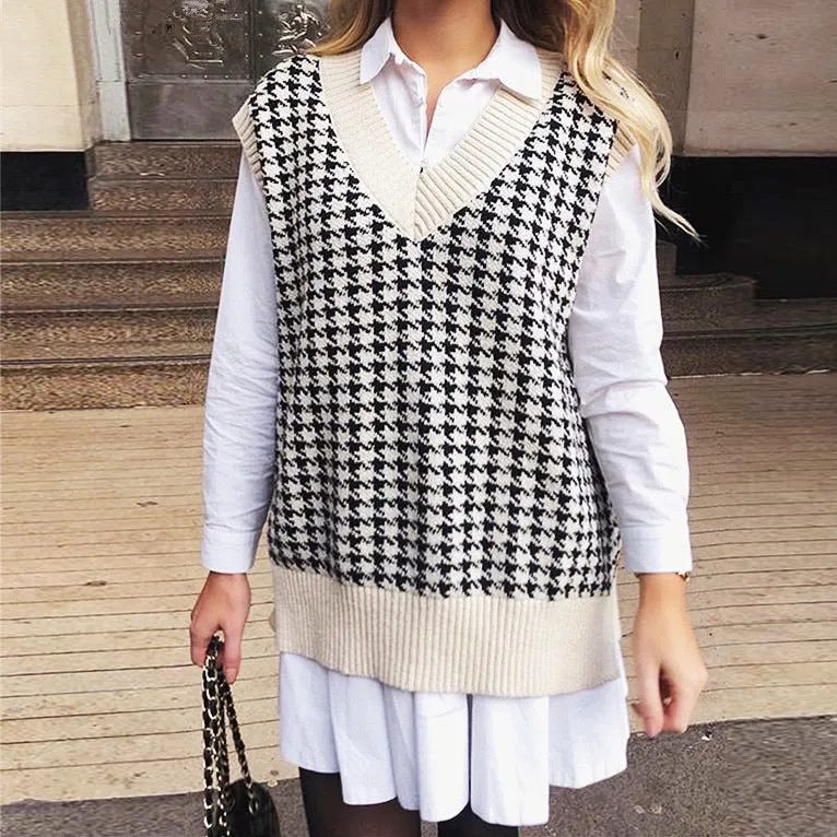 HOUNDSTOOTH KNITTED VEST