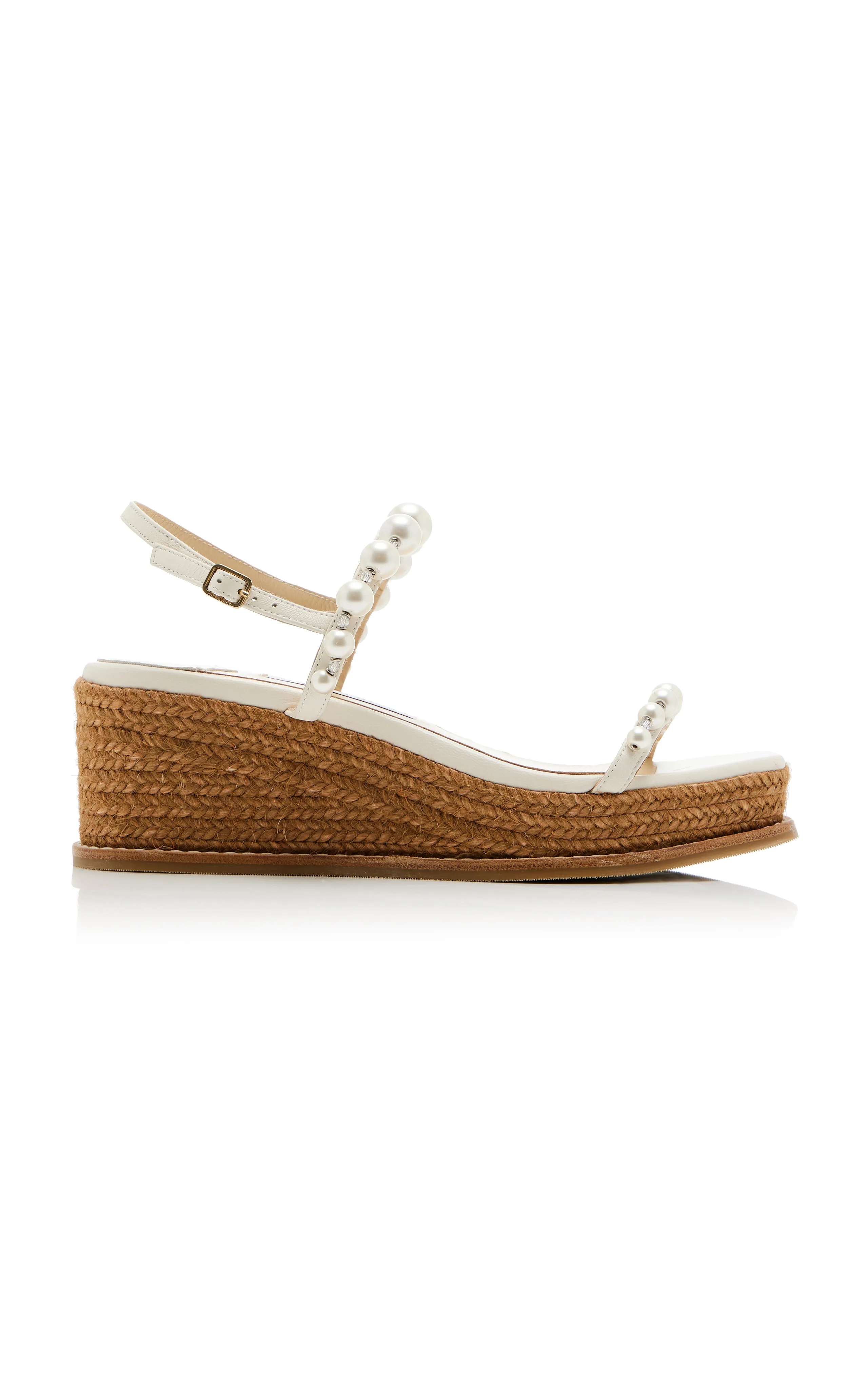 Jimmy Choo Amatuus Pearl-Embellished Leather Wedge Sandals