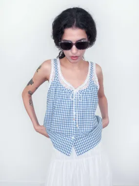 Lace Patchwork Checked Tank Top