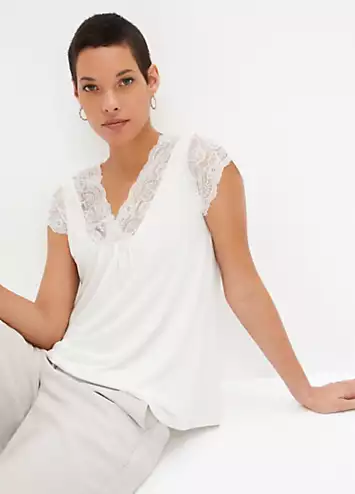 Lace Trim V-Neck Tunic by bonprix | Look Again