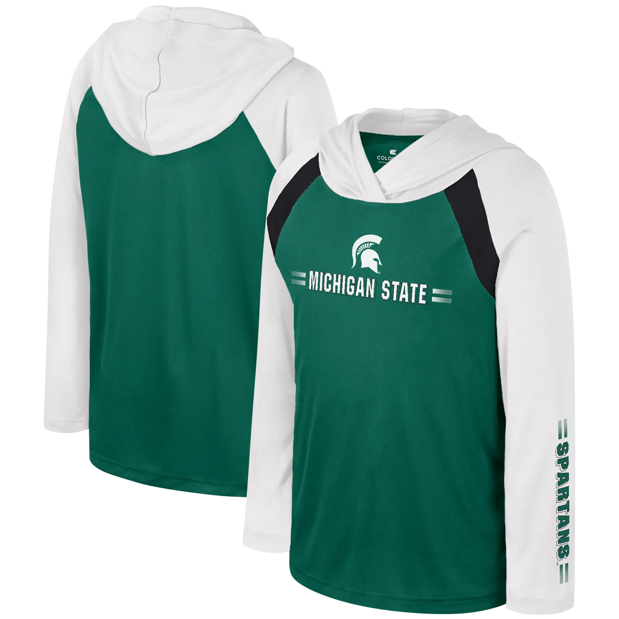 Lids Youth Colosseum Green Michigan State Spartans Eddie Multi-Hit Raglan Long Sleeve Hoodie T-Shirt