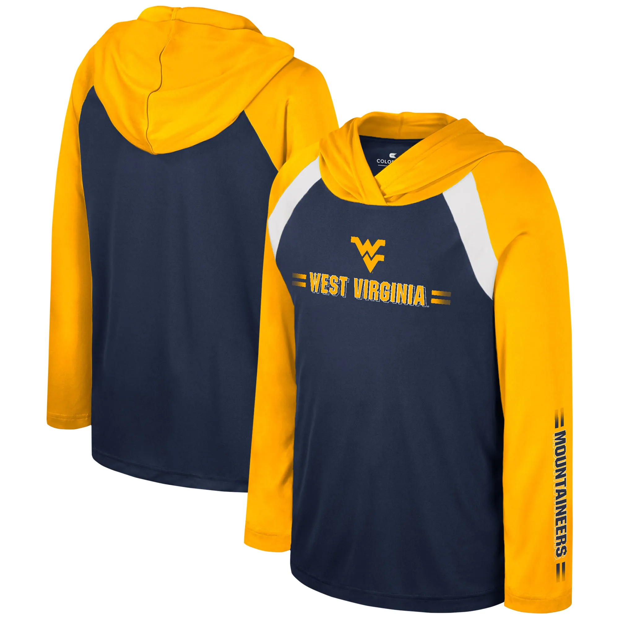 Lids Youth Colosseum Navy West Virginia Mountaineers Eddie Multi-Hit Raglan Long Sleeve Hoodie T-Shirt