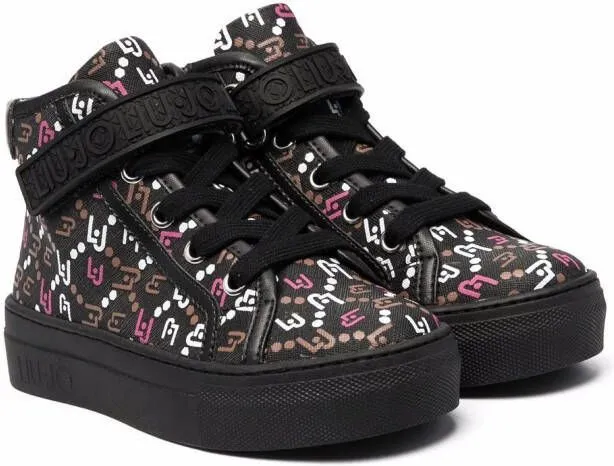 Liu Jo Kids logo print high-top sneakers Black