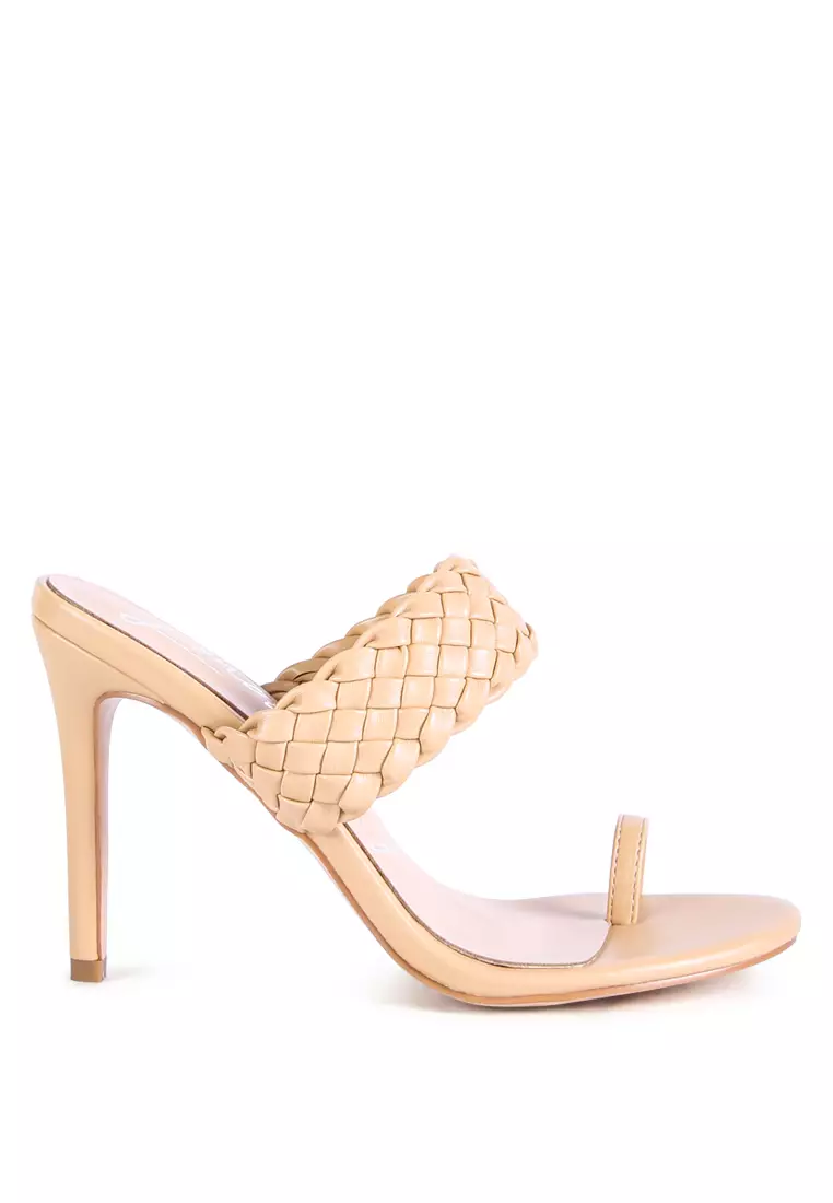 London Rag Latte Woven Strap Toe Ring Sandals