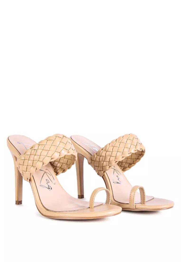 London Rag Latte Woven Strap Toe Ring Sandals