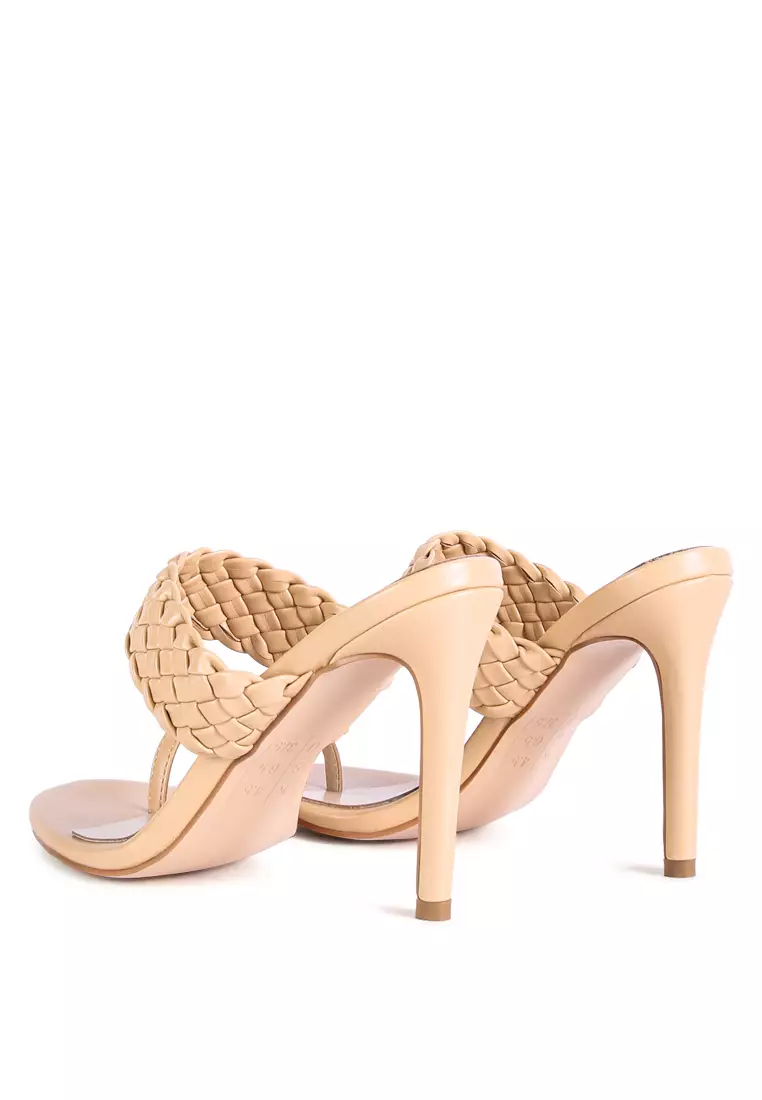 London Rag Latte Woven Strap Toe Ring Sandals