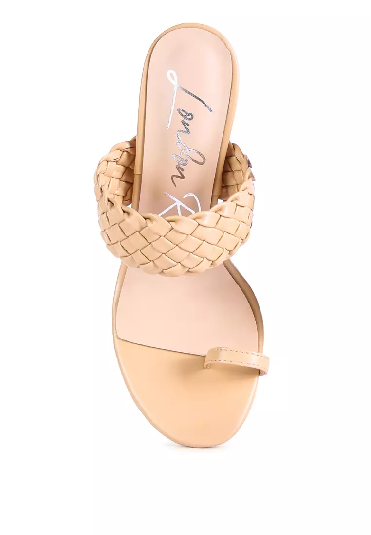 London Rag Latte Woven Strap Toe Ring Sandals