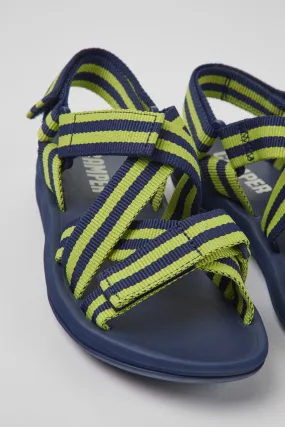 Match Blue and yellow textile sandals for women