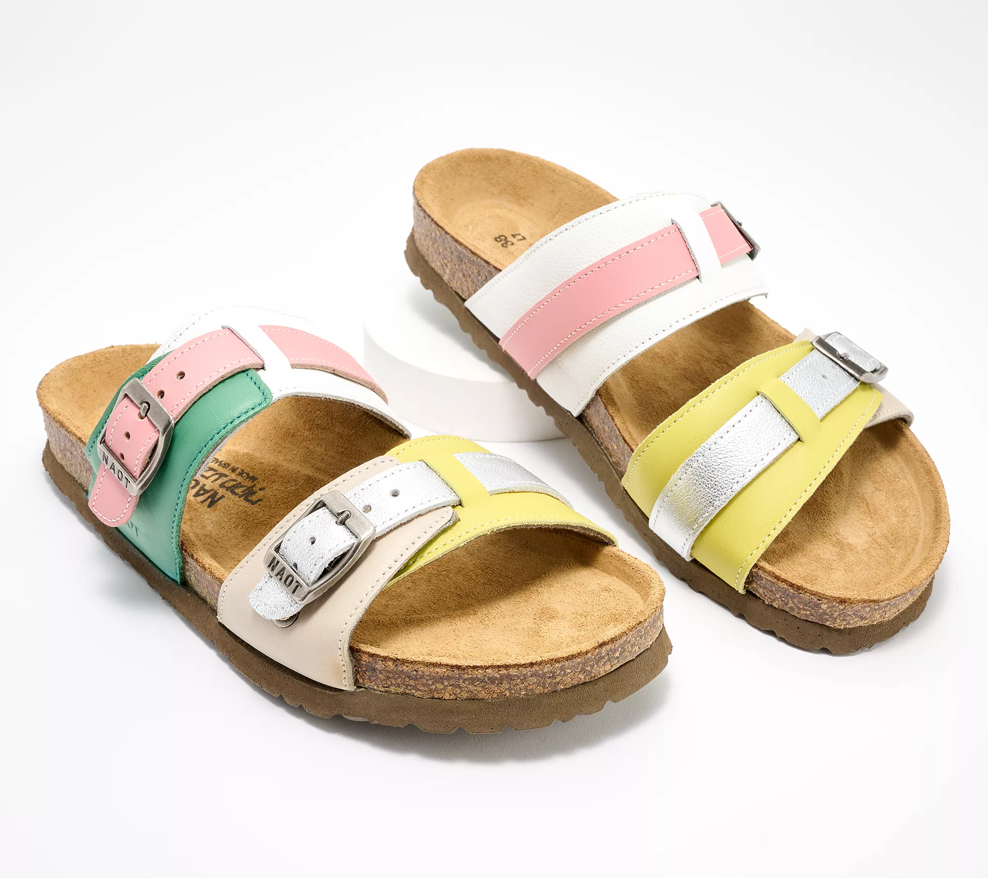 Naot Leather Double Strap Slide Sandals - Santa Cruz