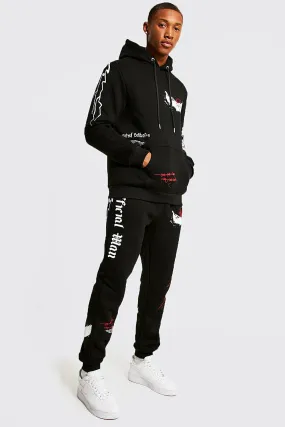 Oversized Limited Graffiti Hooded Tracksuit | boohooMAN UK