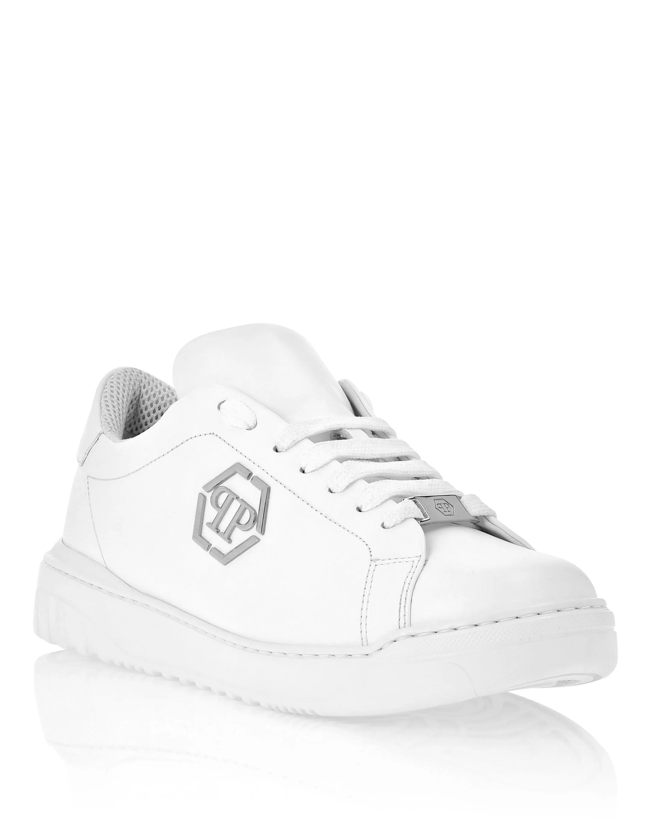 PHILIPP PLEIN Leather Lo-Top Sneakers Skull&Bones