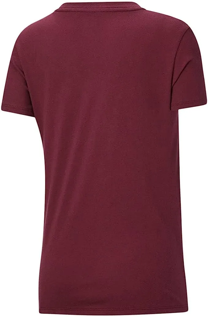 Puma Women's Modern Basics Logo V Neck Short Sleeve Burgundy