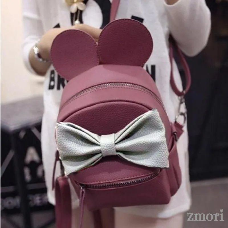 Purple Pink Giant Bow Mouse Ears Mini Backpack Cross Body Bag