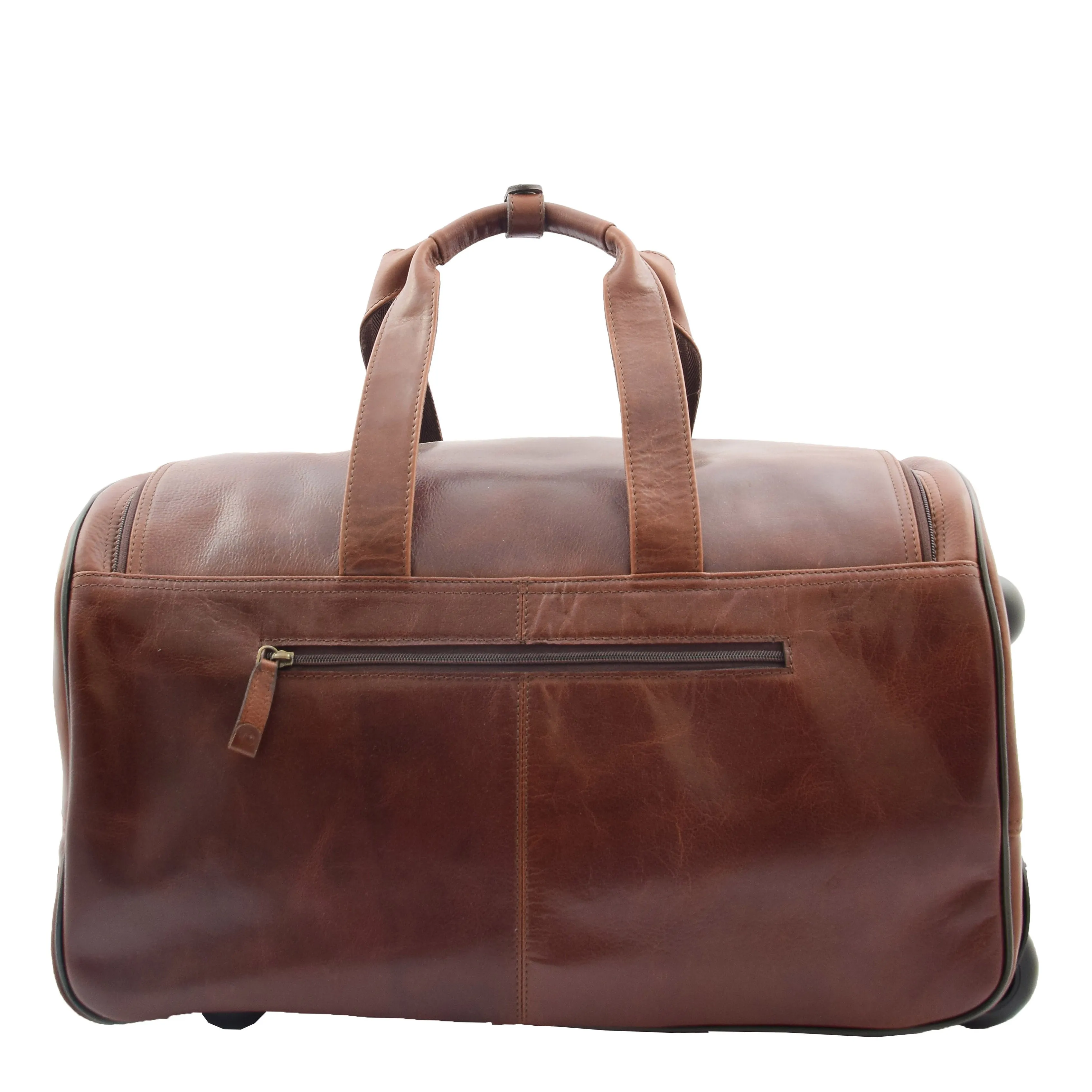 Real Leather Wheeled Holdall Duffle Bag Combrew Brown