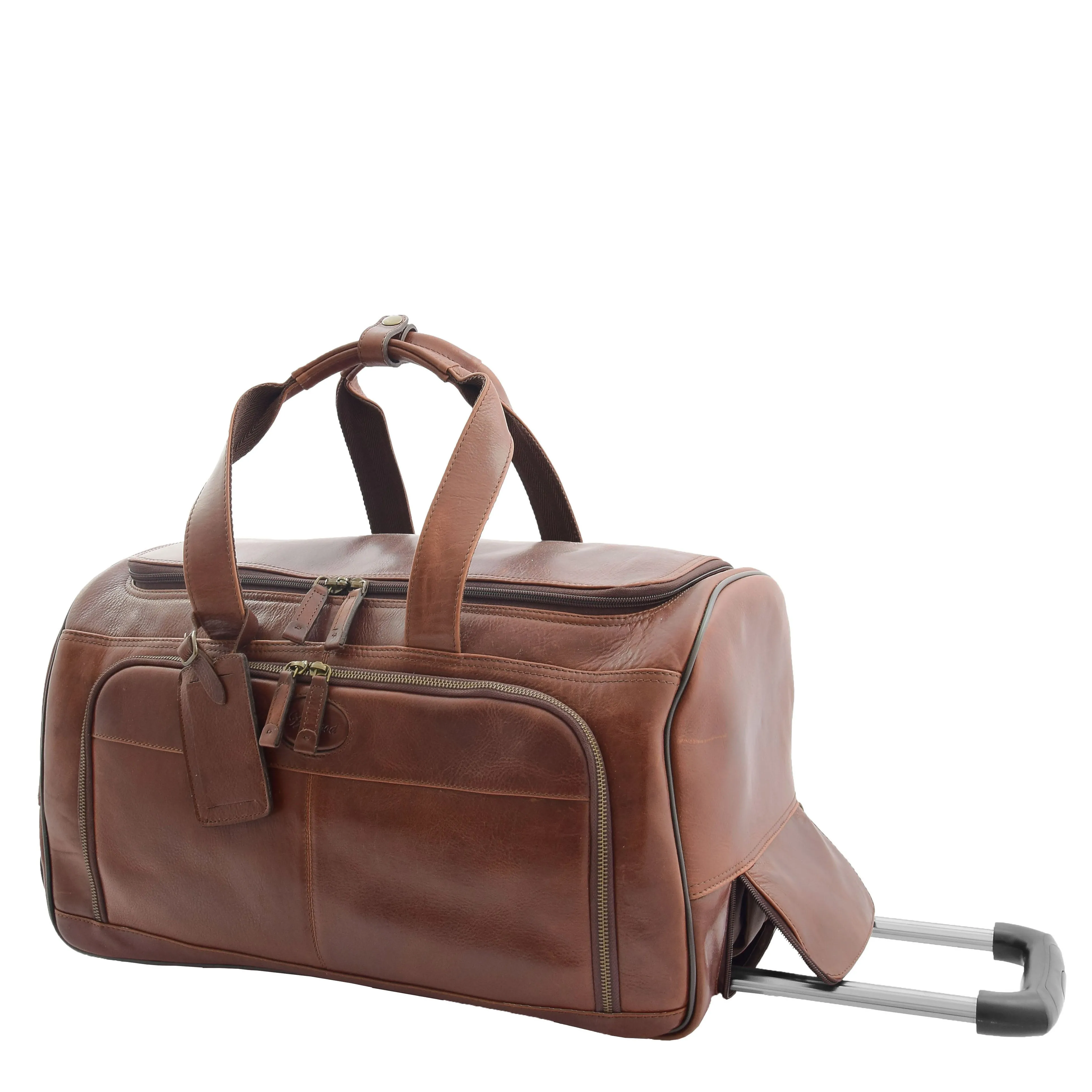 Real Leather Wheeled Holdall Duffle Bag Combrew Brown