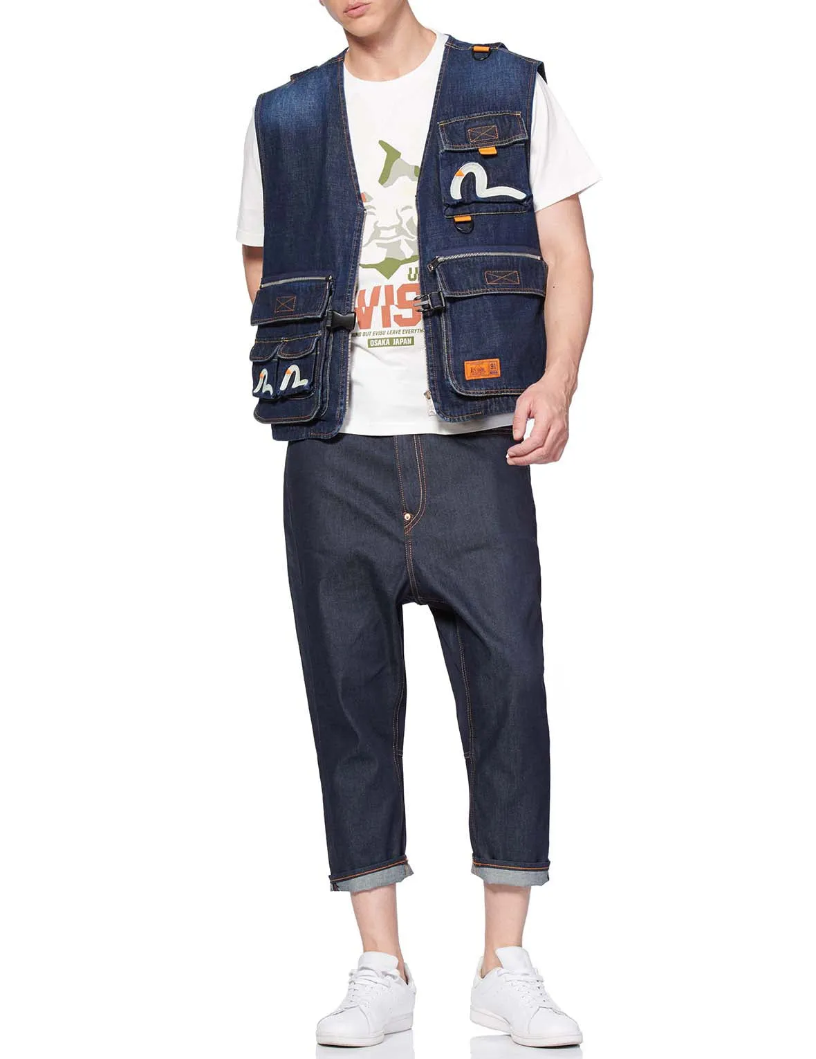 Seagull Embroidered Multi-pocket Denim Vest