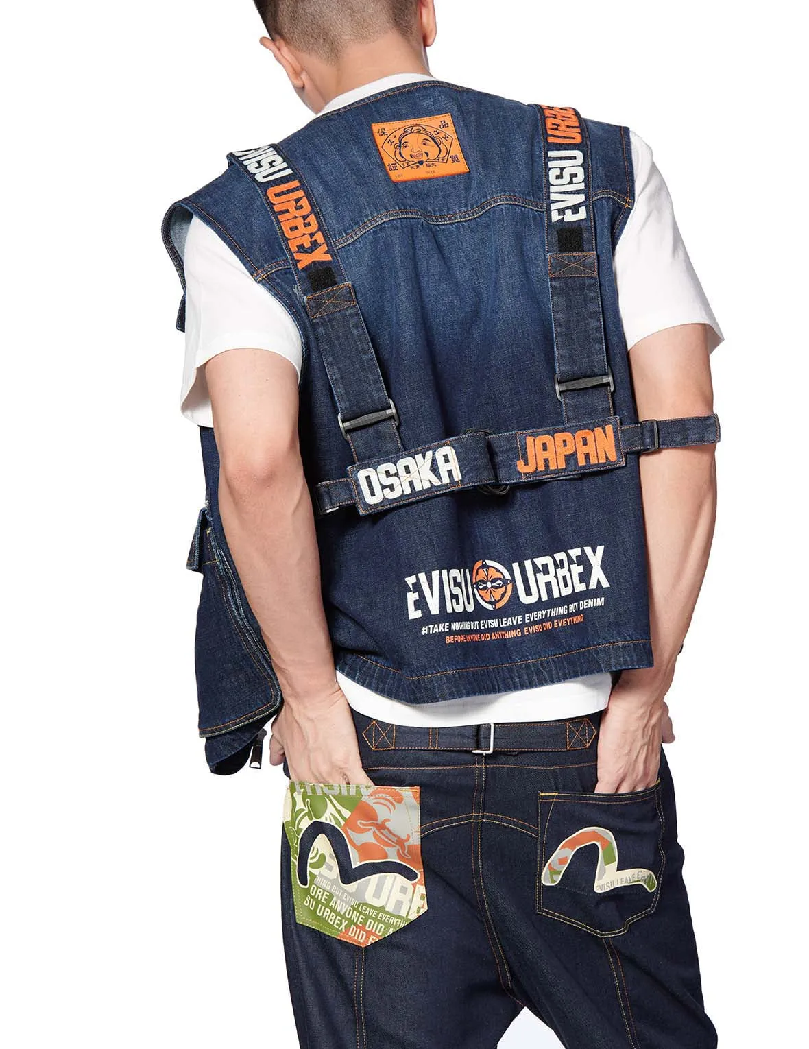 Seagull Embroidered Multi-pocket Denim Vest