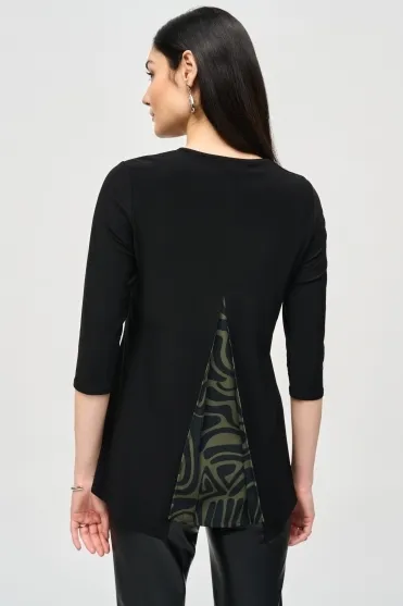 Silky Knit Tunic With Abstract Print Layer - Black/Green - 243123-3734