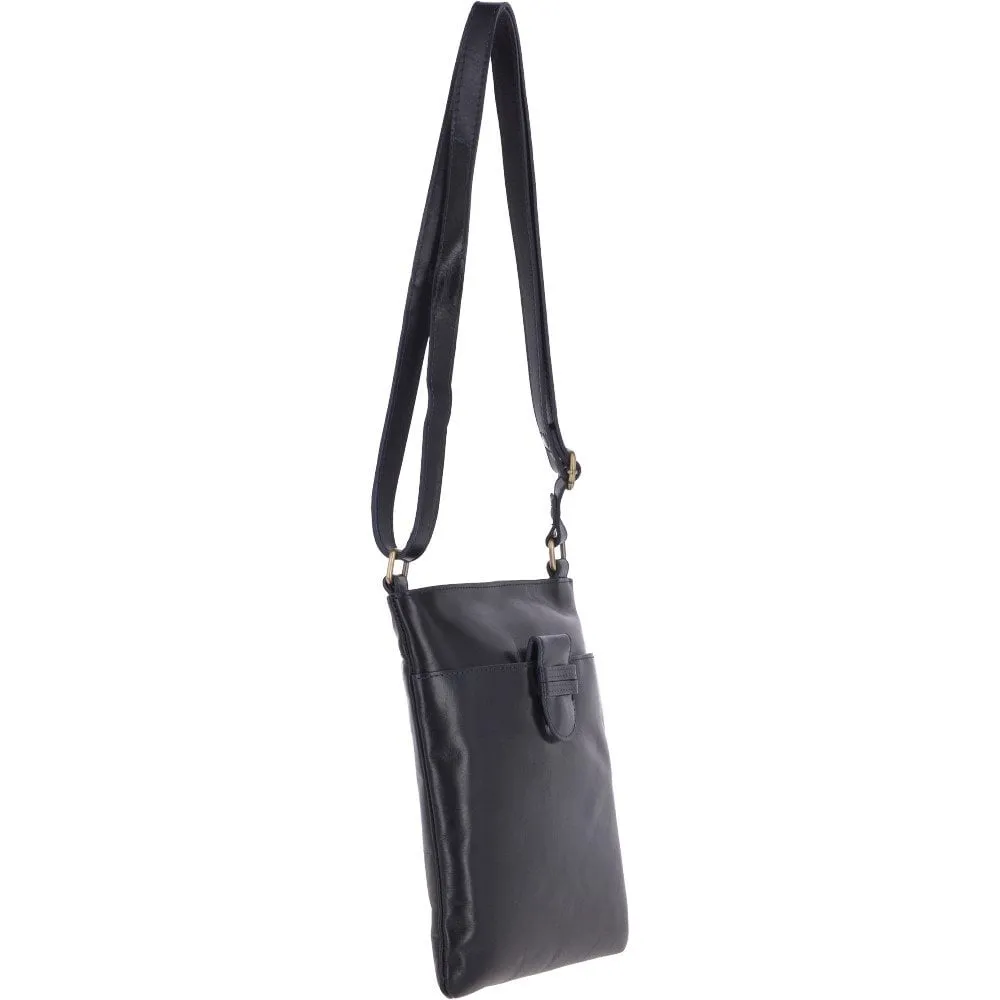 Small Zip Top Vegetable Tanned Leather Cross Body Bag Navy : V-20