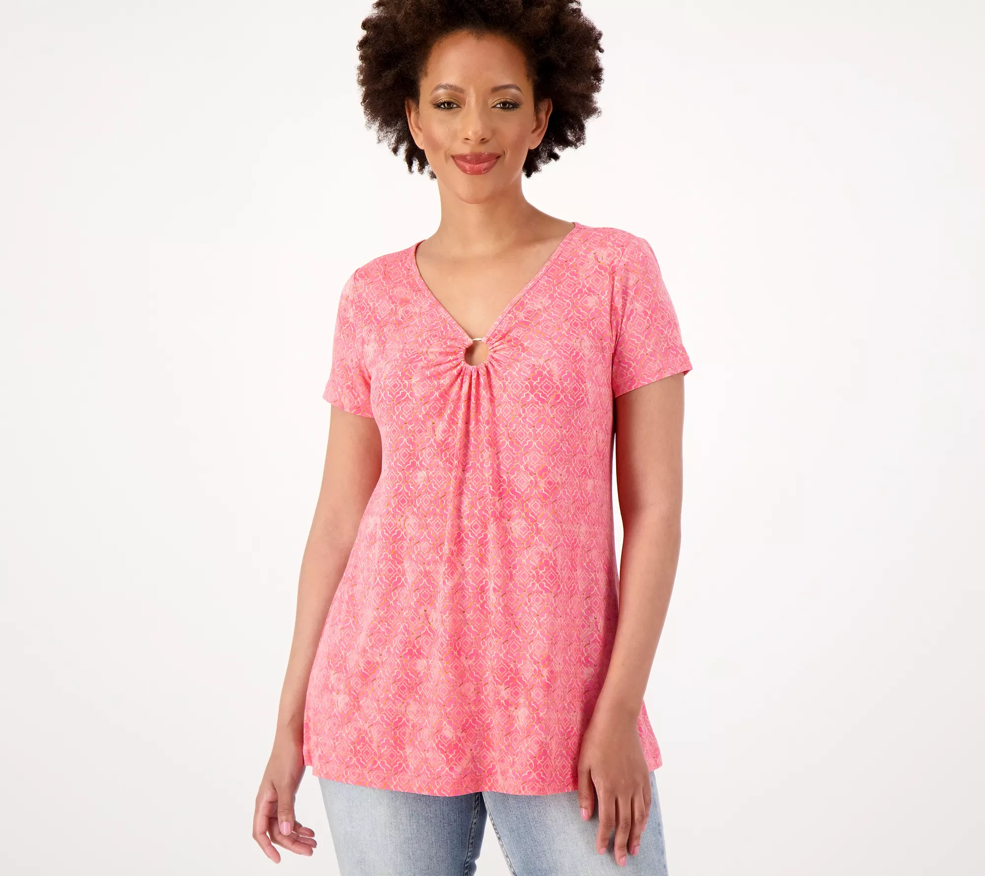 Susan Graver Printed Regular Liquid Knit Short Sleeve Tunic